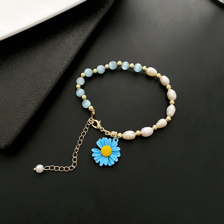 Daisy Flower Pearl Bracelet