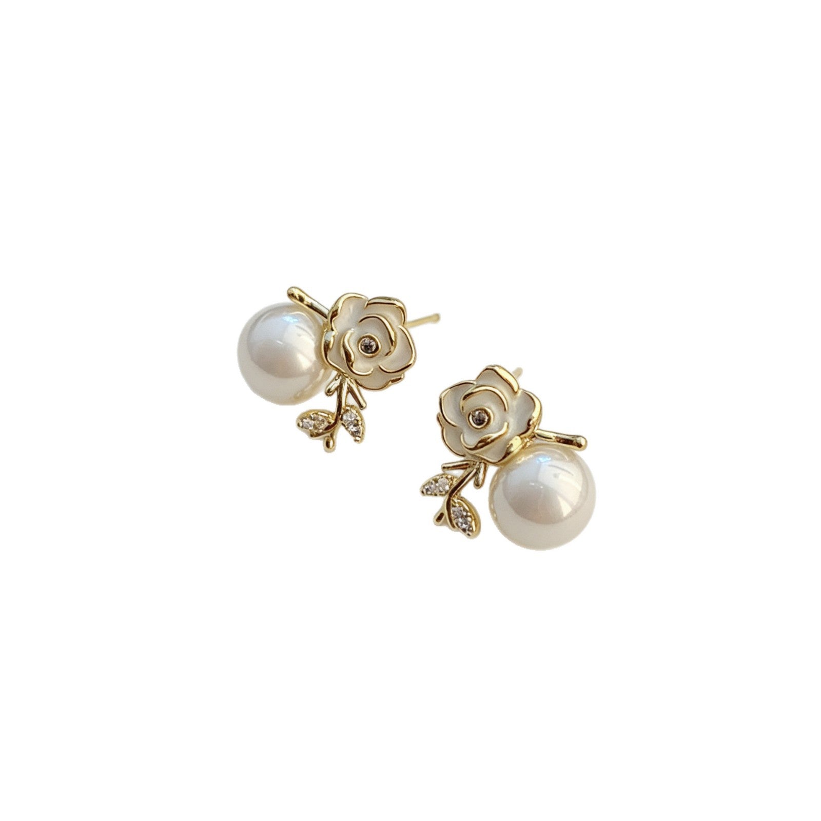 Pearl Rose Stud Earrings