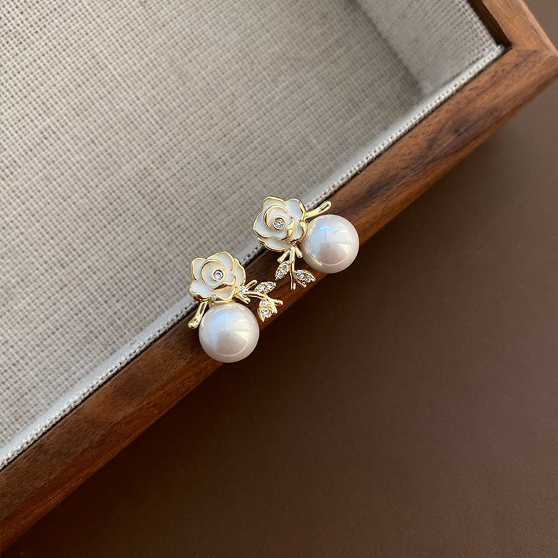 Pearl Rose Stud Earrings