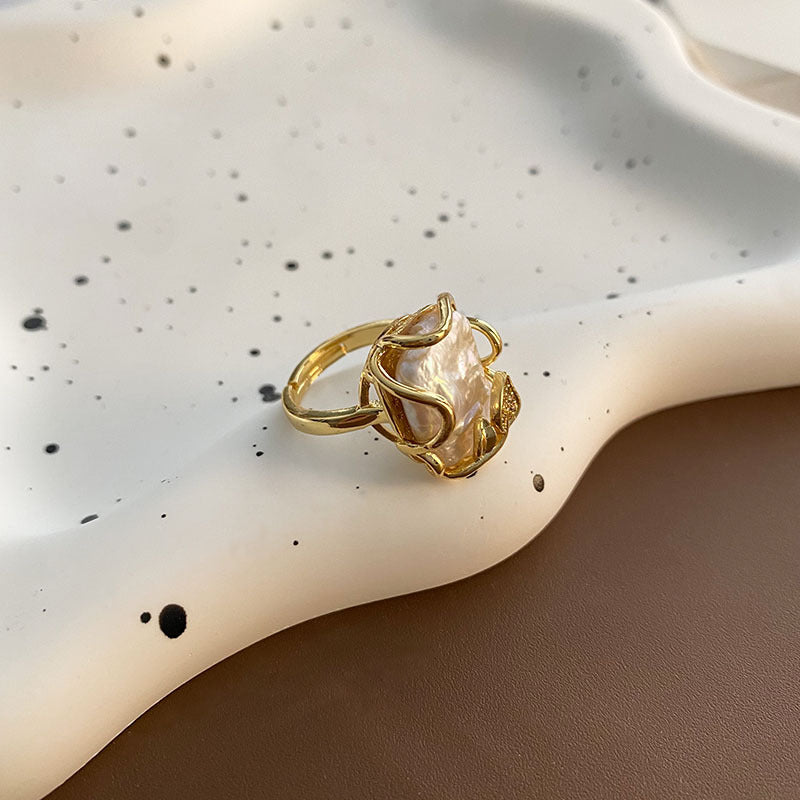 Baroque Pearl Square Ring