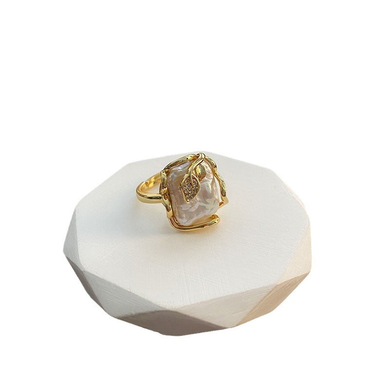 Baroque Pearl Square Ring